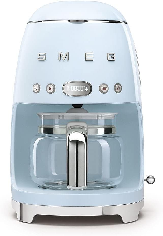 Smeg light blue drip coffee maker.