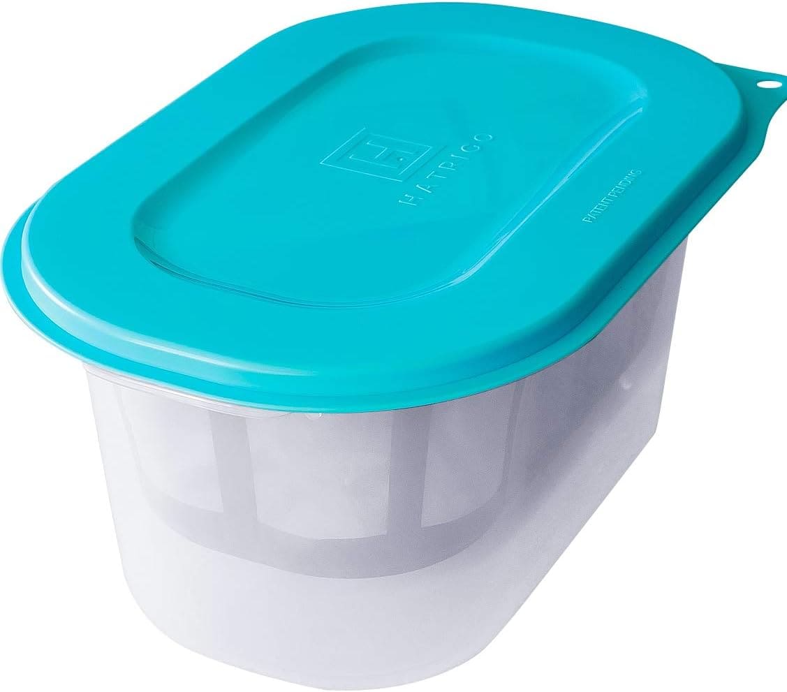 Teal lidded plastic yogurt maker.