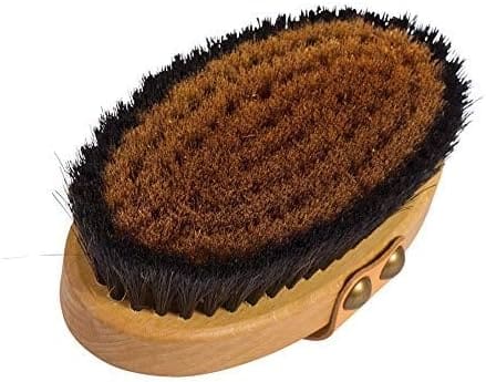 Oval wooden brush with brown bristles.