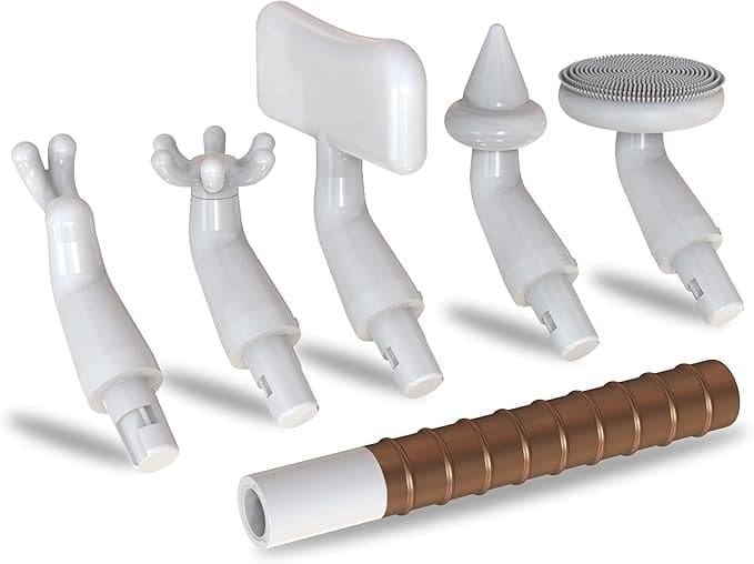 Massage tool attachments and handle.