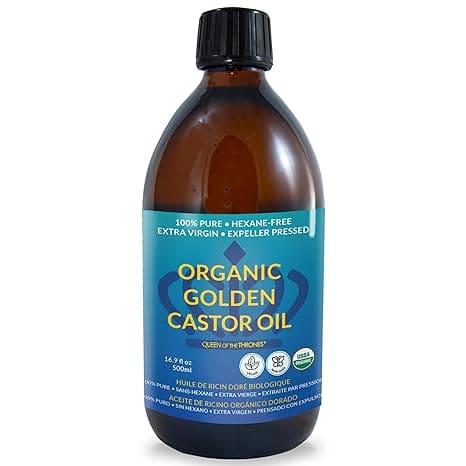 Organic golden castor oil, 500ml bottle.