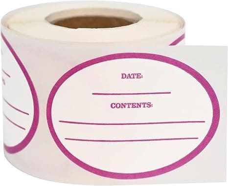 Oval date and contents labels roll.