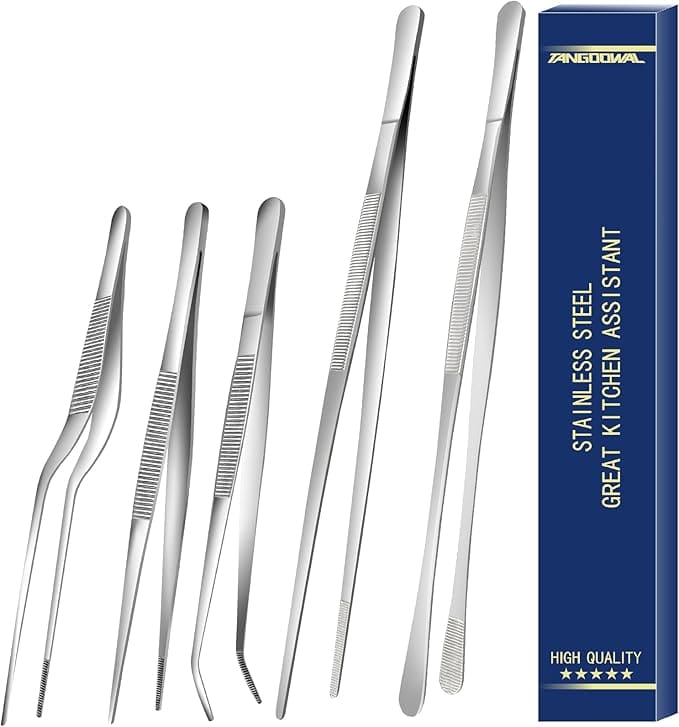 Stainless steel kitchen tweezers set.