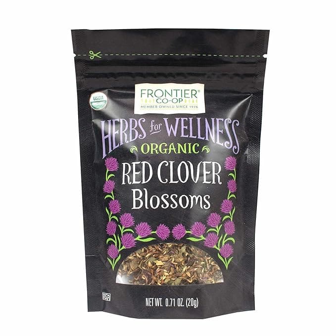 Organic red clover blossoms tea bag.