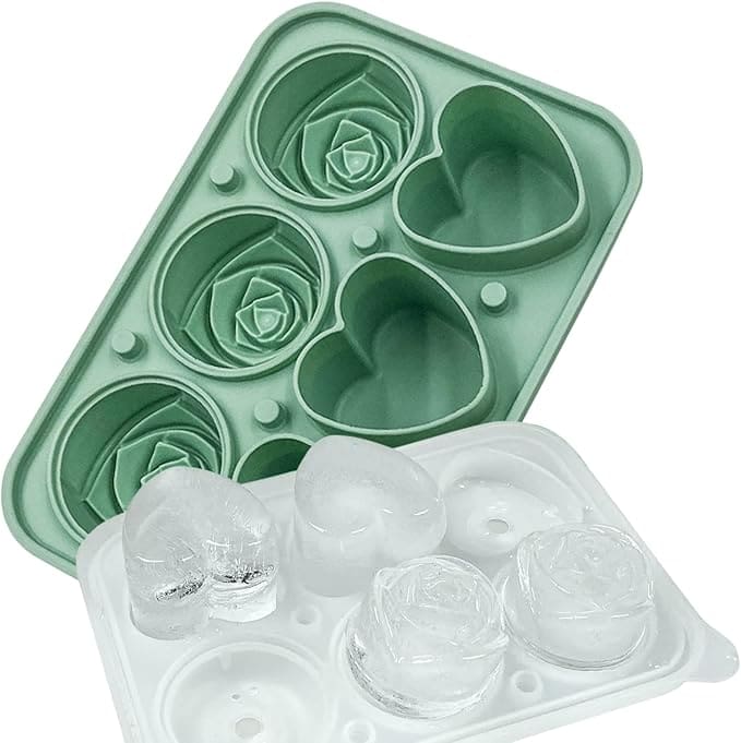 Heart and rose ice cube trays.