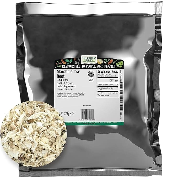 Organic marshmallow root, 8 oz bag.