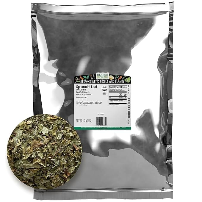 Organic spearmint leaf, 16 oz bag.