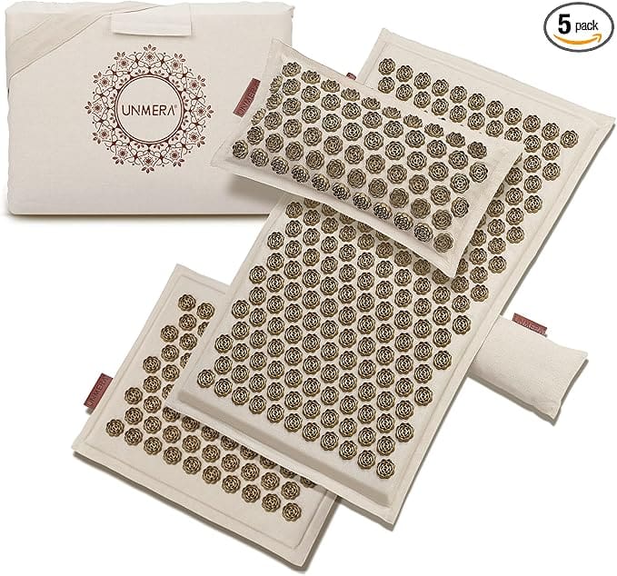 Acupressure mat and pillow set.