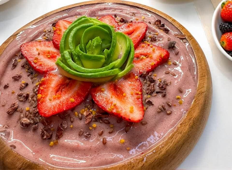 Strawberry, avocado smoothie bowl.