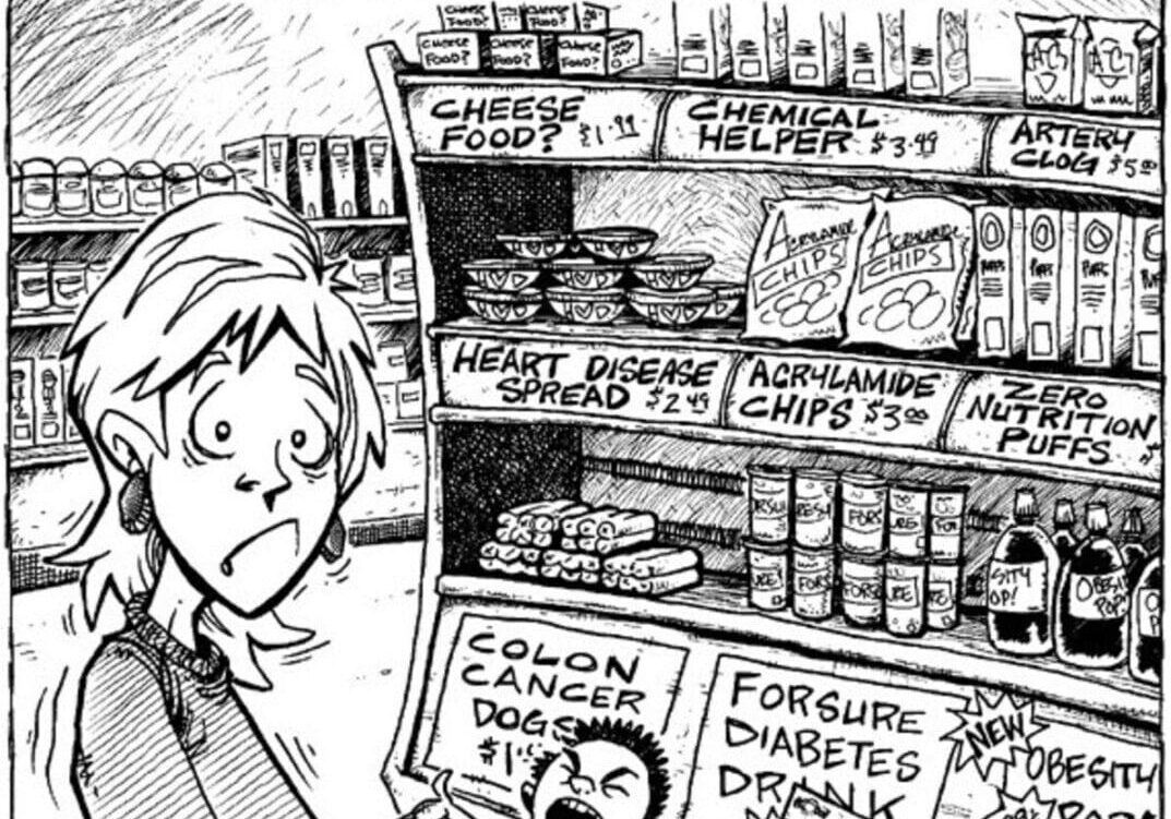 Honestly labeled food products cartoon.