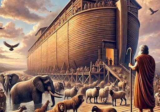 Noah's Ark with animals and people.